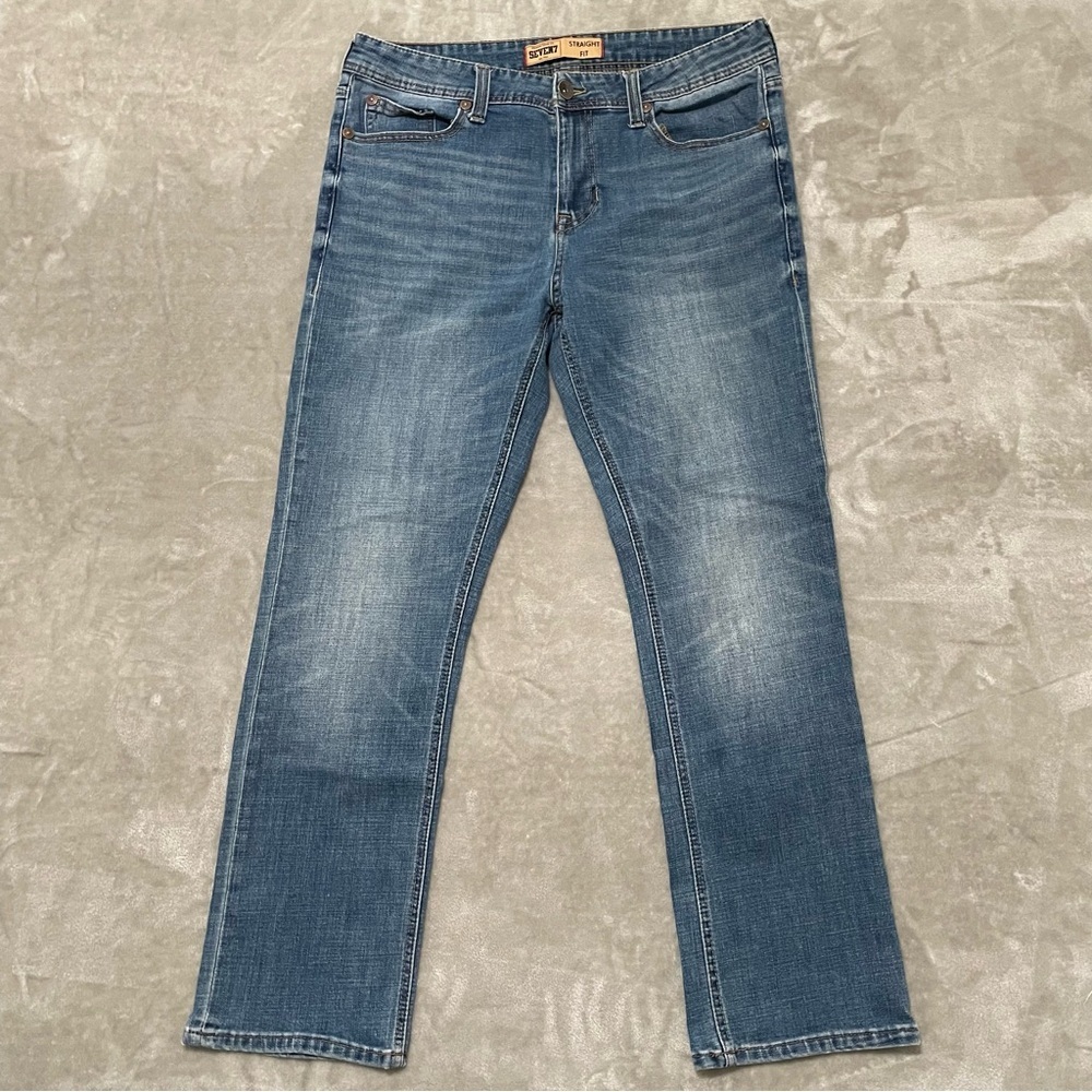 Seven7 Mens Straight Leg Jeans Medium Wash Blue Denim Size 34x30